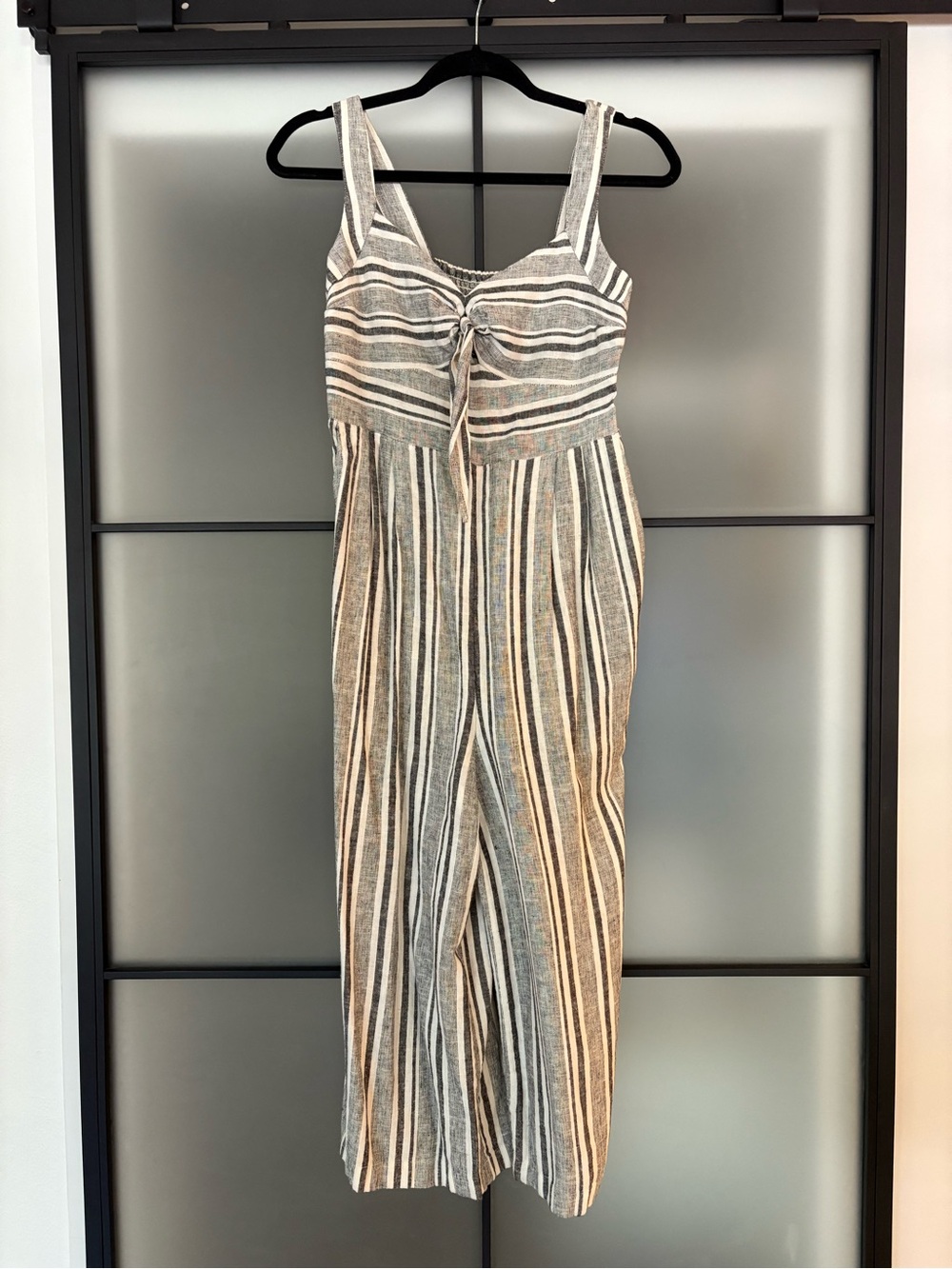 Abound Striped Tie-Front Jumpsuit in Neutral Stripe